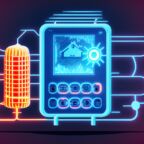 Neon illustration of a smart thermostat interface for heat pumps, highlighting advanced temperature control technology.