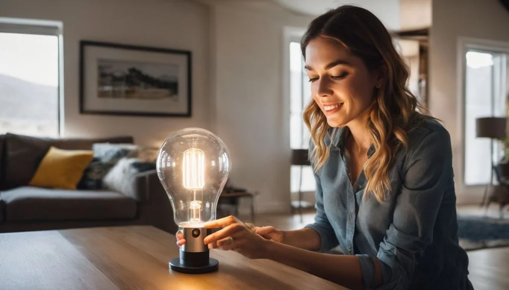 A woman with a light bulb.