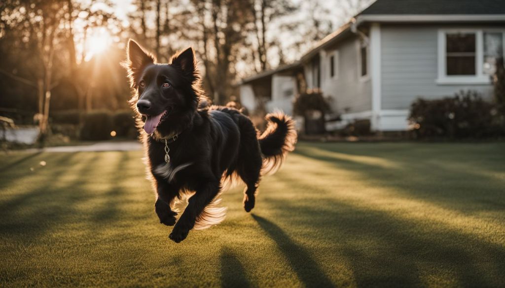 A dog running in a yard captured by a Ring Camera.