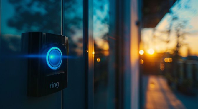 Close-up of a Ring Doorbell at a modern urban home.